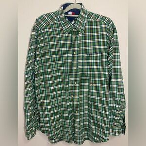 Vintage Tommy Hilfiger Crest Plaid Long Sleeve Button Down Men Shirt Size L